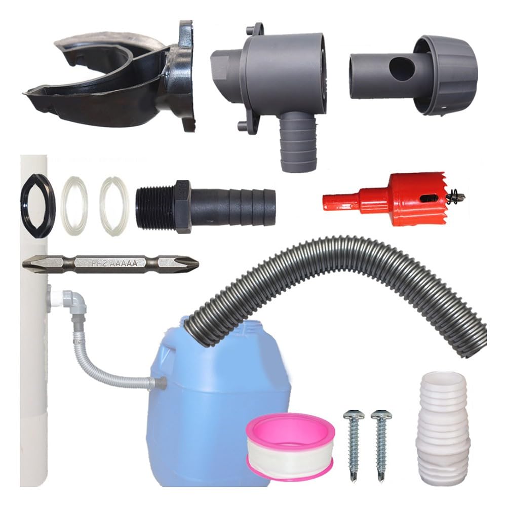 Kit deviatore per collettore acqua piovana da 115 mm, sistema di risparmio idrico da giardino in plastica con tubo e fissaggi per irrigazione del prato, grigio