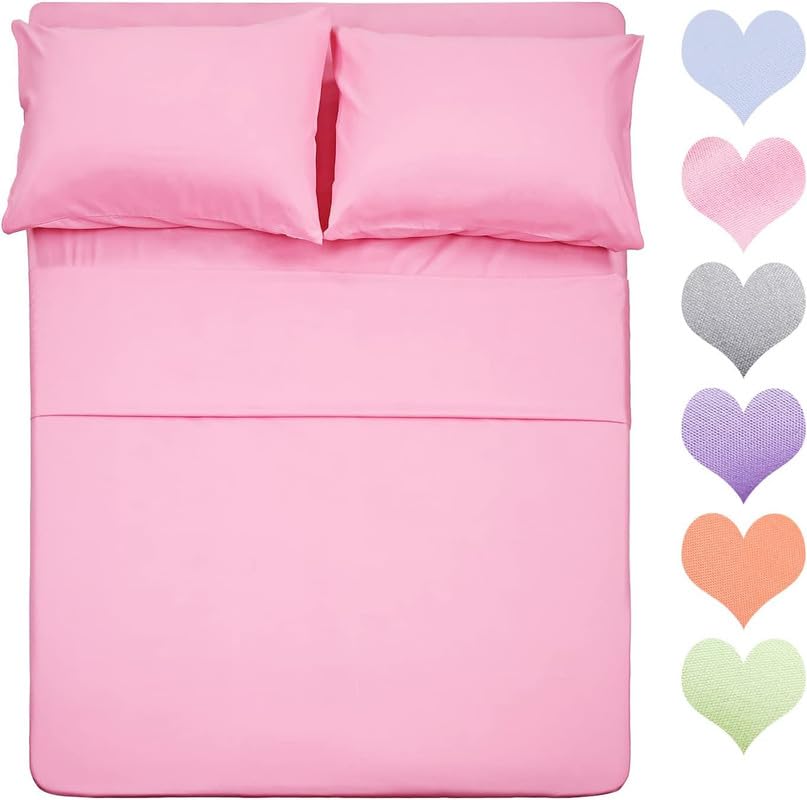 Image of BEVI - Home Premium Solid Plain Single Bedsheet with 1 Pillow Cover 300 TC Microfiber for Single Bed | Size (60 inch x 90 inch) Pink