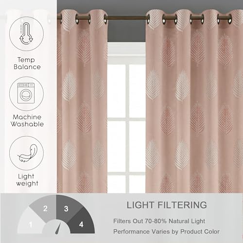 Image of FRESH FROM LOOM Anti-Wrinkle 6ft Curtains | Premium Jacquard Design | Sun Blocking 80% | Ideal for Doors & Large Windows, Luxury Curtain (6ft, Dusty-Rose, 2pc Set)