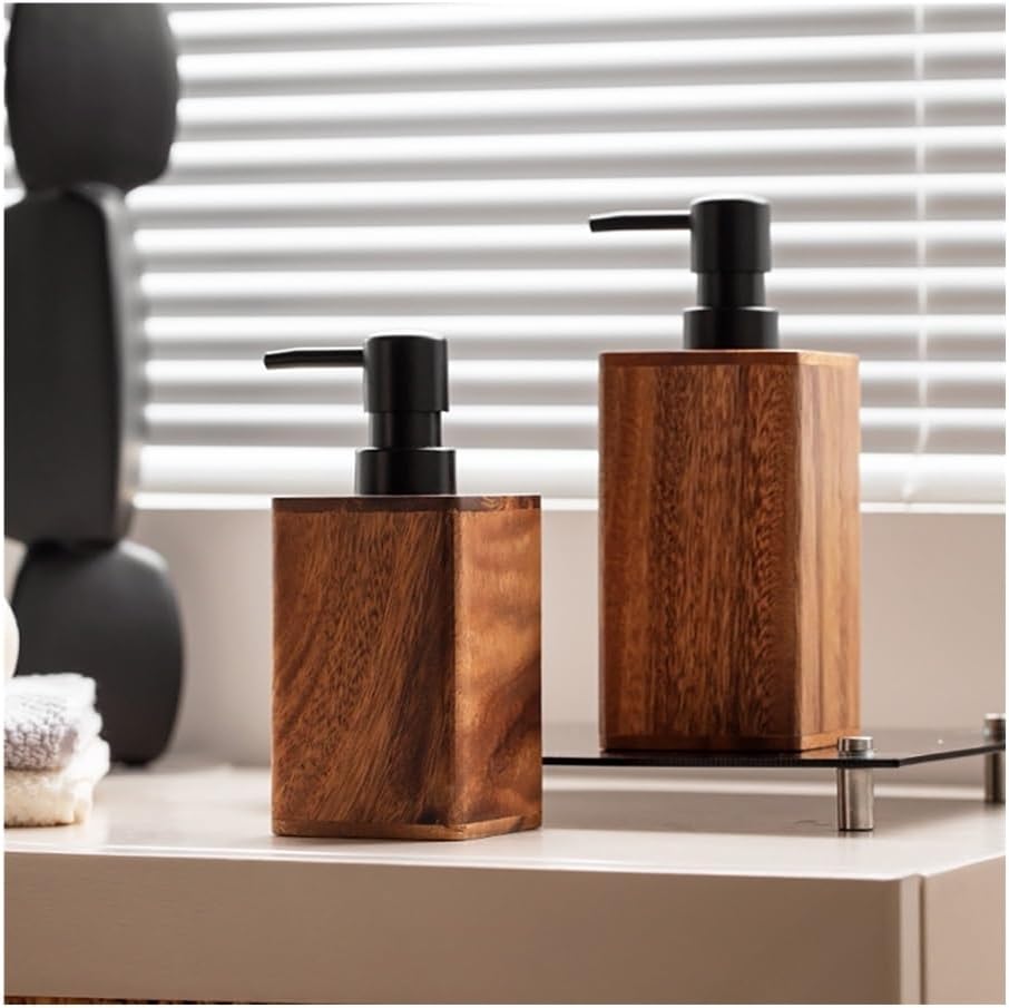 Bathroom Soap Dispenser Vintage Solid Wood Press Bottle South American Walnut Hand sanitizer Bottle Shampoo Body wash dispensed in Empty Bottles Bathroom Dispensers(7x16.5cm)