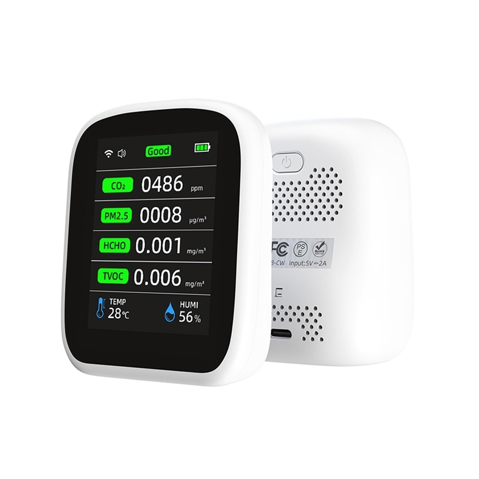 Monitor jakości powietrza, 8in1 PM1.0 PM2.5 PM10 CO2 TVOC HCHO Tester temperatury i wilgotności przenośny miernik ści powietrza detektor dwutlenku węgla dla domu, biura