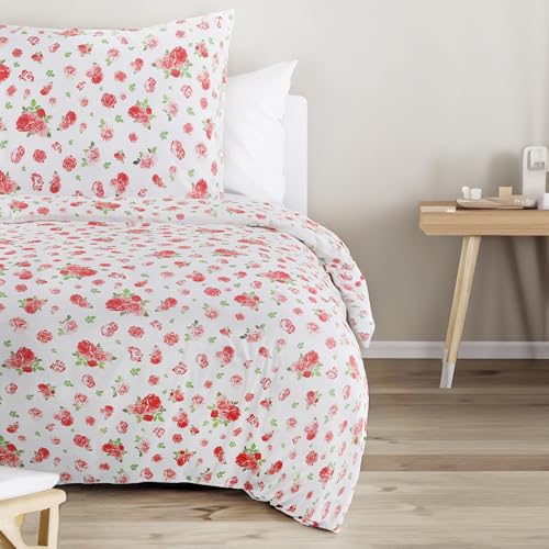 Trautesheim Blumenbettwäsche-Set Rosa Rot Rosen-Bettwäsche - zweiteilig:...