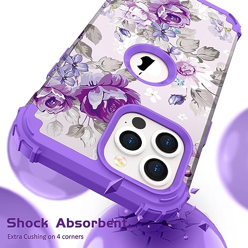 Image of Hocase for iPhone 13 Pro Max Case, Heavy Duty Shockproof Protection Soft Silicone Rubber Bumper+Hard Plastic Hybrid Protective Case for iPhone 13 Pro Max (6.7 inch) 2021 - Lavender Flowers