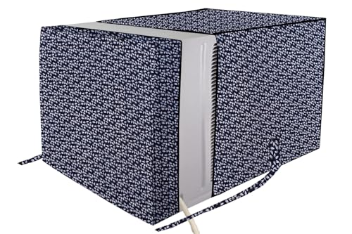 Image of The Furnishing Tree Elastic fit waterproof Polyester window ac cover suitable for Croma 1.5 Ton, Dustproof cover for inner and outer section, In CM: (67.31x66.04x45.72), Leaf Pattern Blue