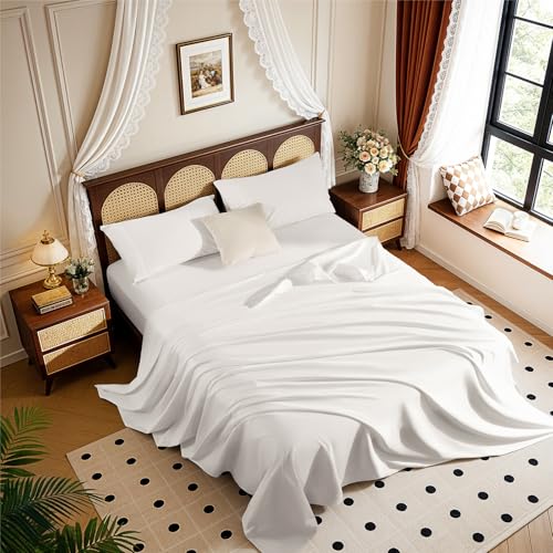 Image of 100% Egyptian Cotton Sheet Set 4 Pcs , 1200 TC, 16 inch Deep Pocket Sheet King | Long Staple Cotton Sheet, Soft and Breathable, 1 Fitted Sheet, 1 Flat Sheet, 2 Pillowcase Cozy for All Season, White