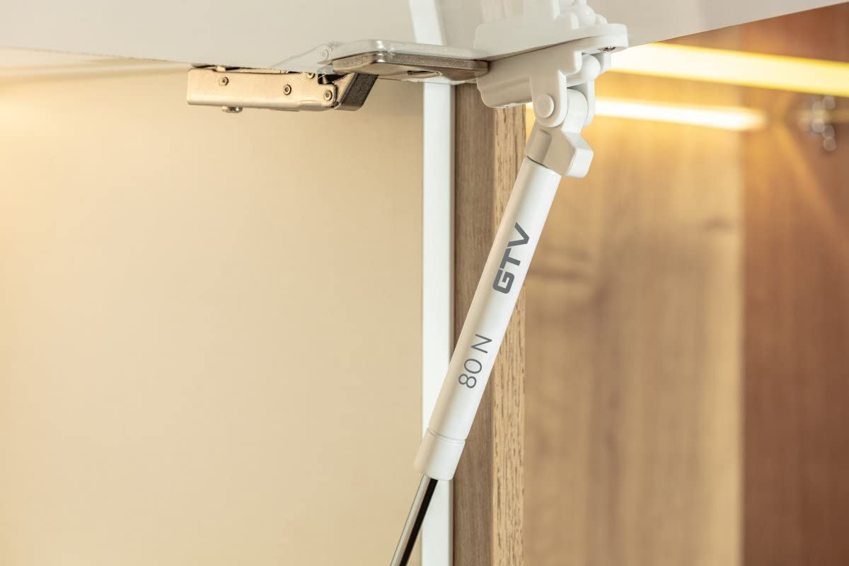 GTV Gasveer 80N met geïntegreerde deurdemper, wit, gasveer met schokdemper, stille sluiting, openingshoek 75-90°, geschikt voor gevels tot 600 mm, 3 GTV Gasveer 80N met geïntegreerde deurdemper, wit, gasveer met schokdemper, stille sluiting, openingshoek 75-90°, geschikt voor gevels tot 600 mm, 3