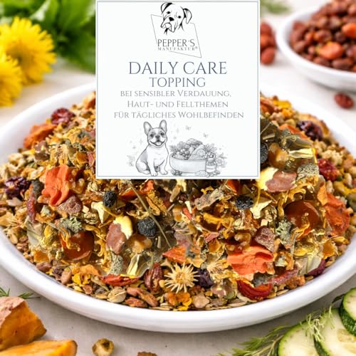 Daily Care von Pepper’s Manufaktur- Futter- Barf Topping für Hunde | Verdauung, Haut & Fell | Ergänzung für Sensible Hunde & kleine Rassen | Mit Kräutern, Gemüse & Superfoods | Ohne Zusätze (500g)