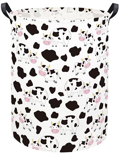 Image of Cow print Laundry Basket Baby Laundry Basket Nursery Hamper Kids Baby Laundry hamper for Boys and Girls Cute Toy Storage Bin Cow Room Decor(Cow)