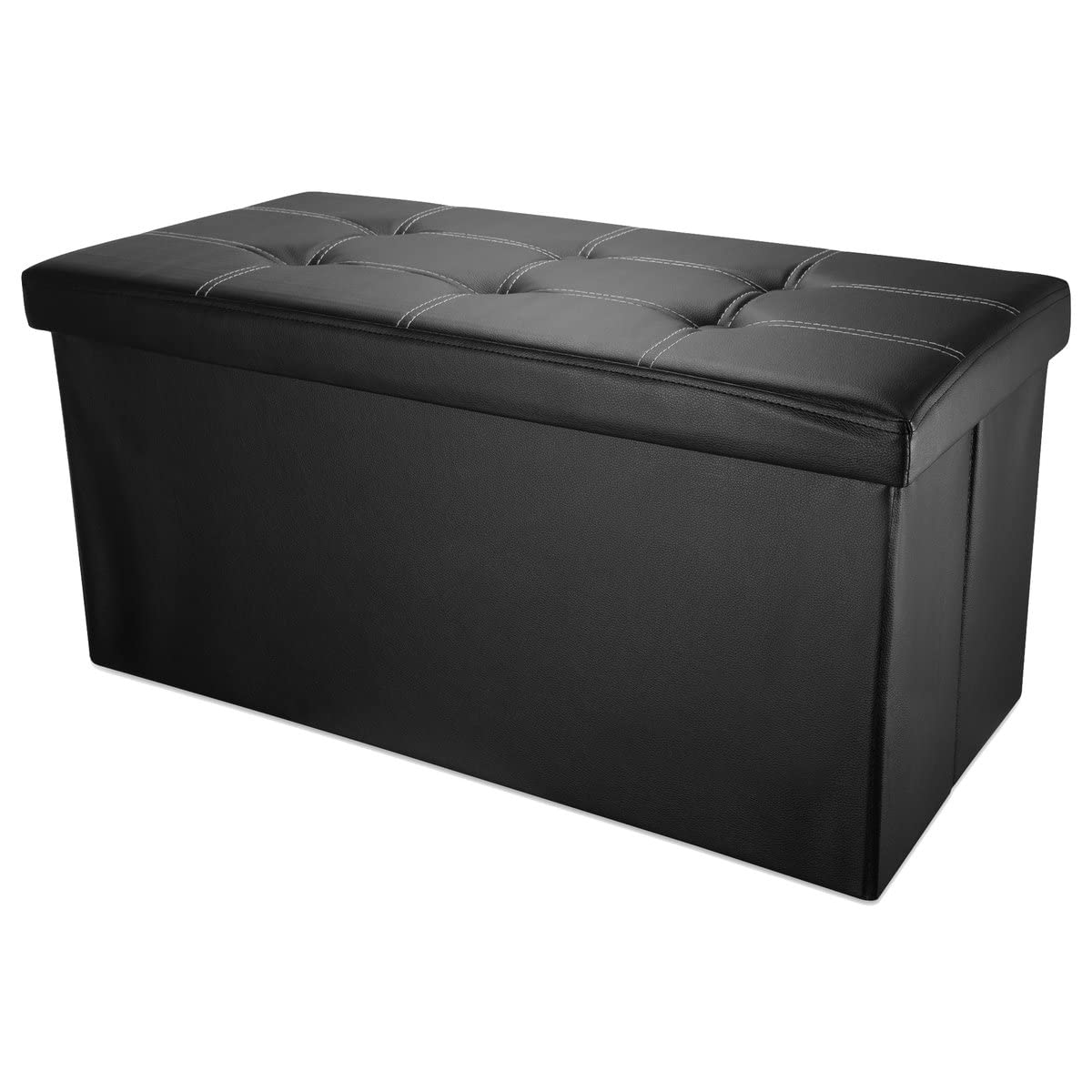 INTIRILIFE Puff Baúl Plegable 78x38x38 cm in Negro Lava – Taburete Almacenaje Tapizado de Cuero Artificial per Almacenamiento y Reposapiés
