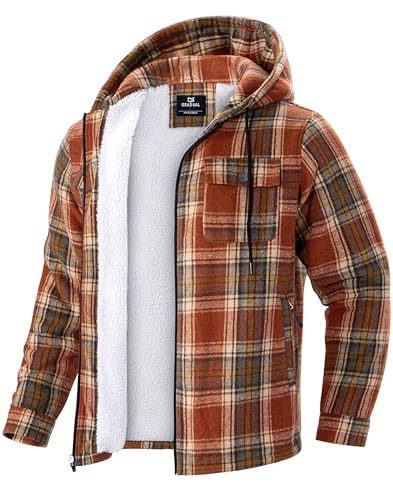 G Gradual Men's Flannel Jacket Fleece Sherpa Lined Hoodies Zip Up Plaid Shirt Warm Winter Jackets for Men with Zipper Pockets