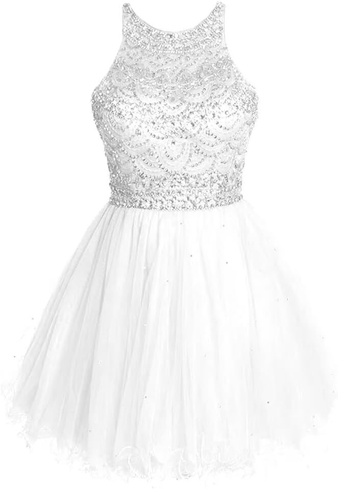 YJNXHN Women's Scoop Beaded Prom Dresses Short Homecoming Party Gown A Line Tulle