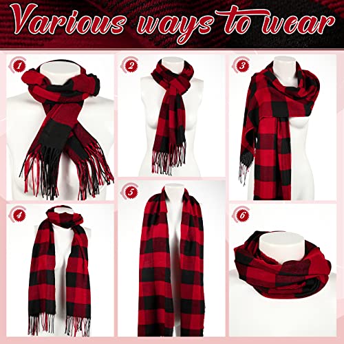 JaGely 6 Pcs Blanket Scarf Warm Soft Winter Scarves for Women Men Classic Black and Red Buffalo Plaid Scarf with Tassel Edge4