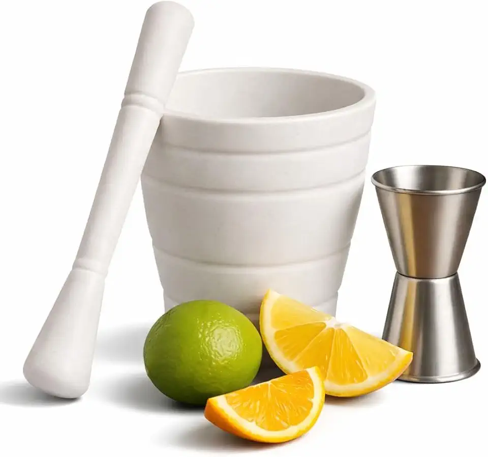 Kit Pilão Com Socador + Dosador Duplo de Bebidas Caipirinhas Drinks Premium