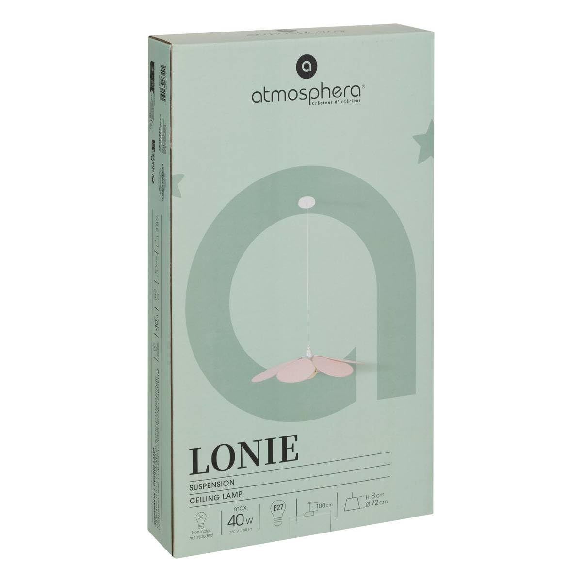 Atmosphera Lampada a sospensione per bambini, rosa, petali intrecciati, L. 64 x F. 18 x A.64 cm