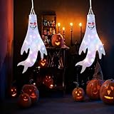 Halloween Deko Geist mit Bunt LED Lichtern, Xndryan 2 Stück Halloween Deko Outdoor Innen Ghost Windsack Geister Horror Hängen Dekoration für Garten Hof Terrasse Party