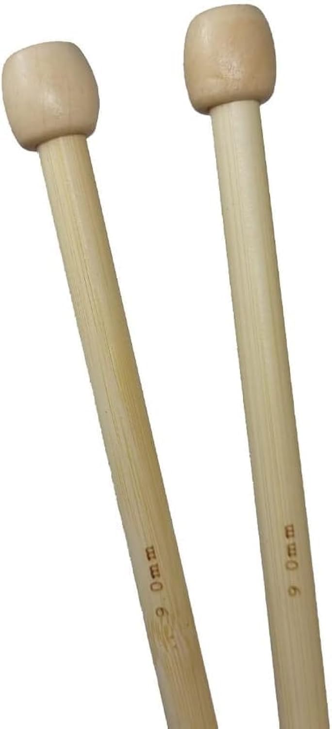 Bamboo Knitting Needles Pair, 35cm Long Single Point Knitting Needle Set 4mm - 25mm (9mm)