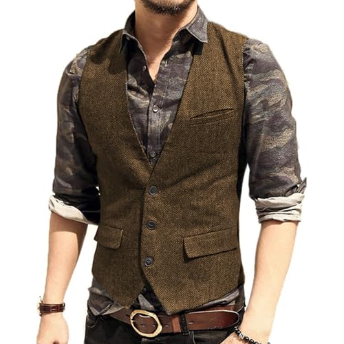 Men's Casual Plus Size Vest with 3 Pockets Wedding Herringbone Slim Fit Waistcoat Jacket Tank Top for Prom,Daily - Main Image