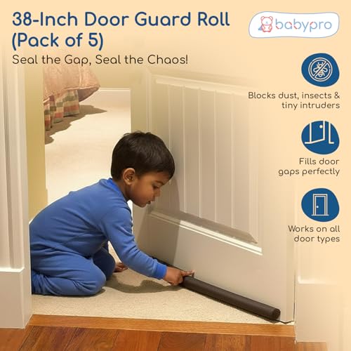 Image of BabyPro 38 inch Door Guard Strips Pack of 5, Door Seal Gap Filler, Brown | Polyester Foam Material, Sound-Proof, Noise & Dust Blocker, Insect Protector