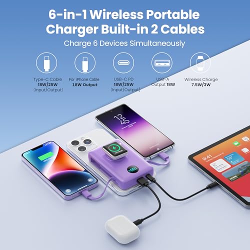 Image of APHUWJ Magnetic Portable Charger Power Bank,Compact 10800mAh LCD Display Wireless Portable Charger,PD USB-C in&Out Battery Pack Compatible with Magsafe,iPhone 17 /17 Pro Max /16 /15 /14 Series (Purple)
