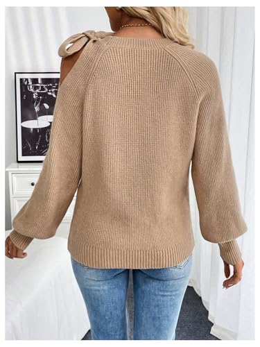 MakeMeChic Women's Long Sleeve Sweater Round Neck Cut Out Bow Knot Asymmetrical Knit Tops2