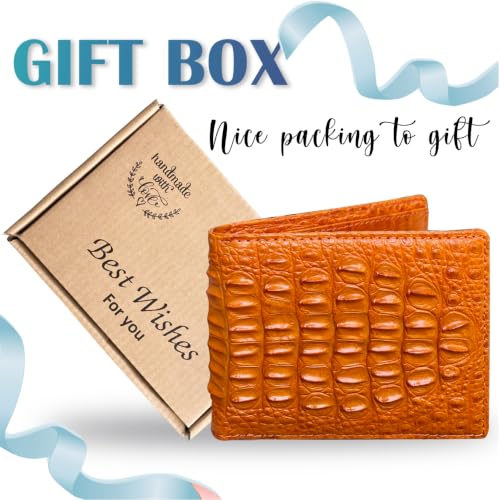 Image of HATA Orange Exotic Bifold Leather Wallet for Men, RFID Blocking Wallet | Men Billfold with ID Window & Credit Card Holder, Handmade Double Side Leather Bifold, Gift for Birthday, Wedding VINAM-104