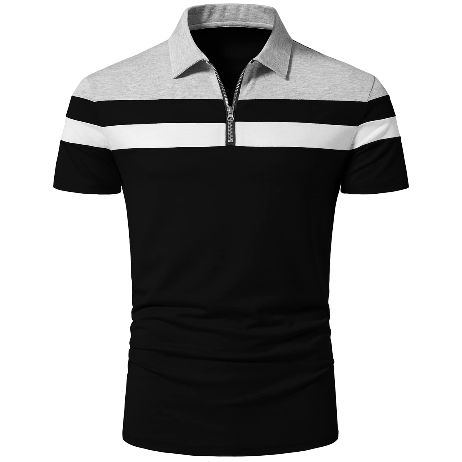 Photo 1 of A WATERWANG Men's Long/Short Sleeve Polo Shirt Slim Fit Shirts Activewear Polos Zip Collar T Shirts Cotton Tops Golf Shirt Small Black