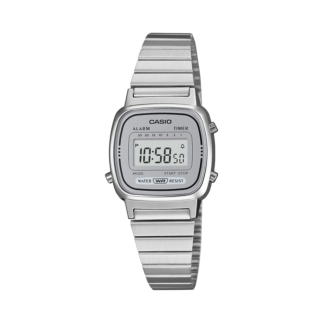 Casio Vintage LA670WA-7DF Digital Grey Dial Women Watch Silver Stainless Steel Strap (D342)