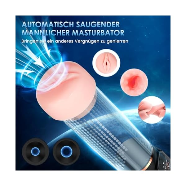 Penispumpe für Penisvergrößerung Sex Spielzeug für die Männer, Elektrische Penis Vakuumpumpe mit Taschenmuschi 9 + 4 Saugstufen, IPX7 100% Wasserdicht Erektion Masturbator mit 2 Silikonhülsen – Bild 5