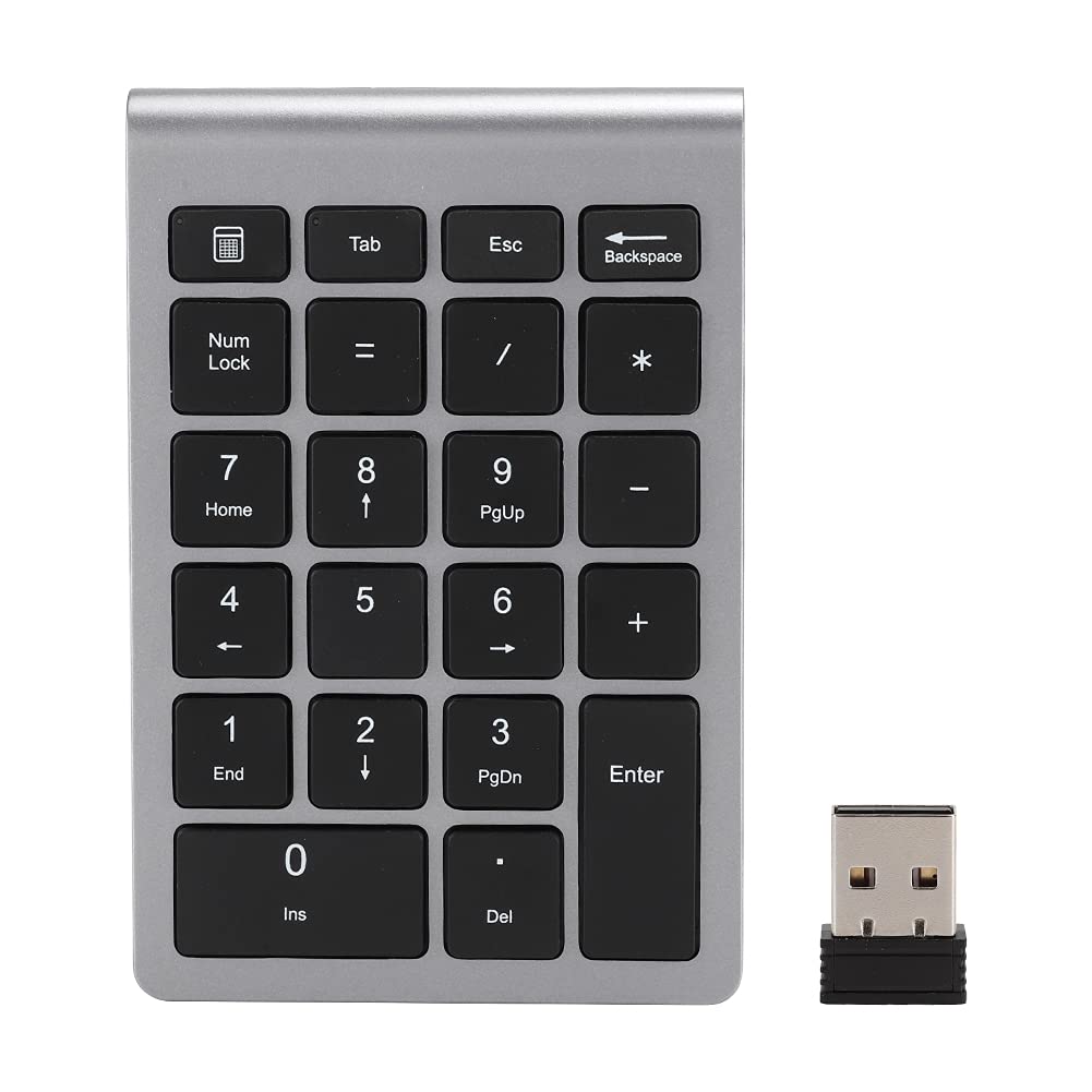 Bezprzewodowa klawiatura numeryczna z myszką, podkładki numeryczne Bluetooth 2,4 G, mysz i odbiornik USB, zestaw do laptopa PC, 22 klawisze, blokada numeryczna, wskaźnik LED (szara)