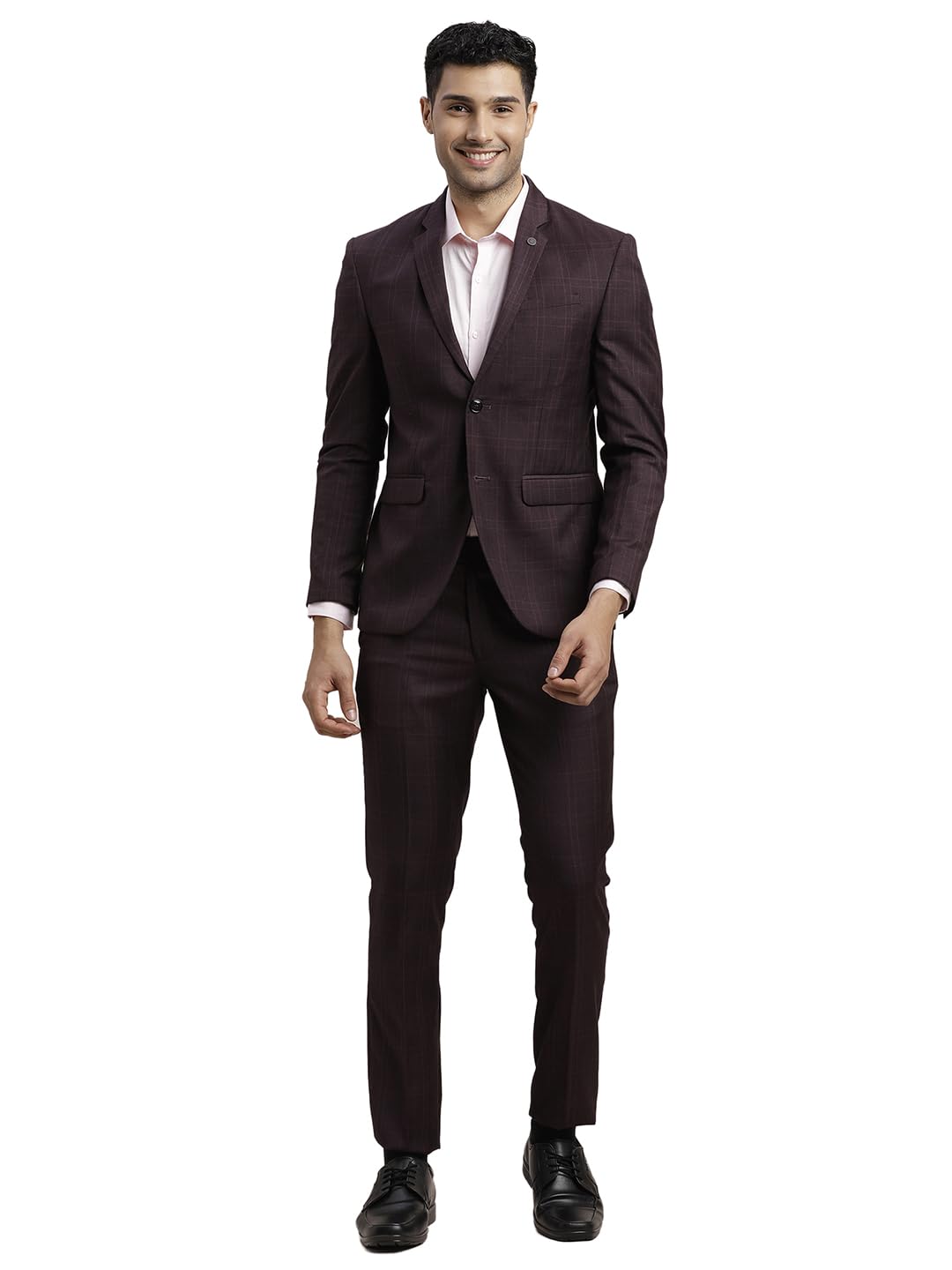 turtle Men Terry Rayon Checkered Full Sleeve Two Piece Brown Formal Suit-picture-25