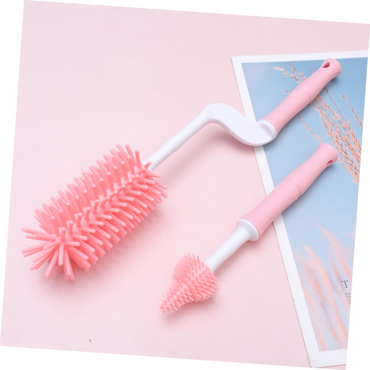Abaodam 3ensembles Set De Brosses Pour Nettoyage De Biberons Et Tétines Accessoires De Puériculture Rotatifs Pour Entretien Facile Rose