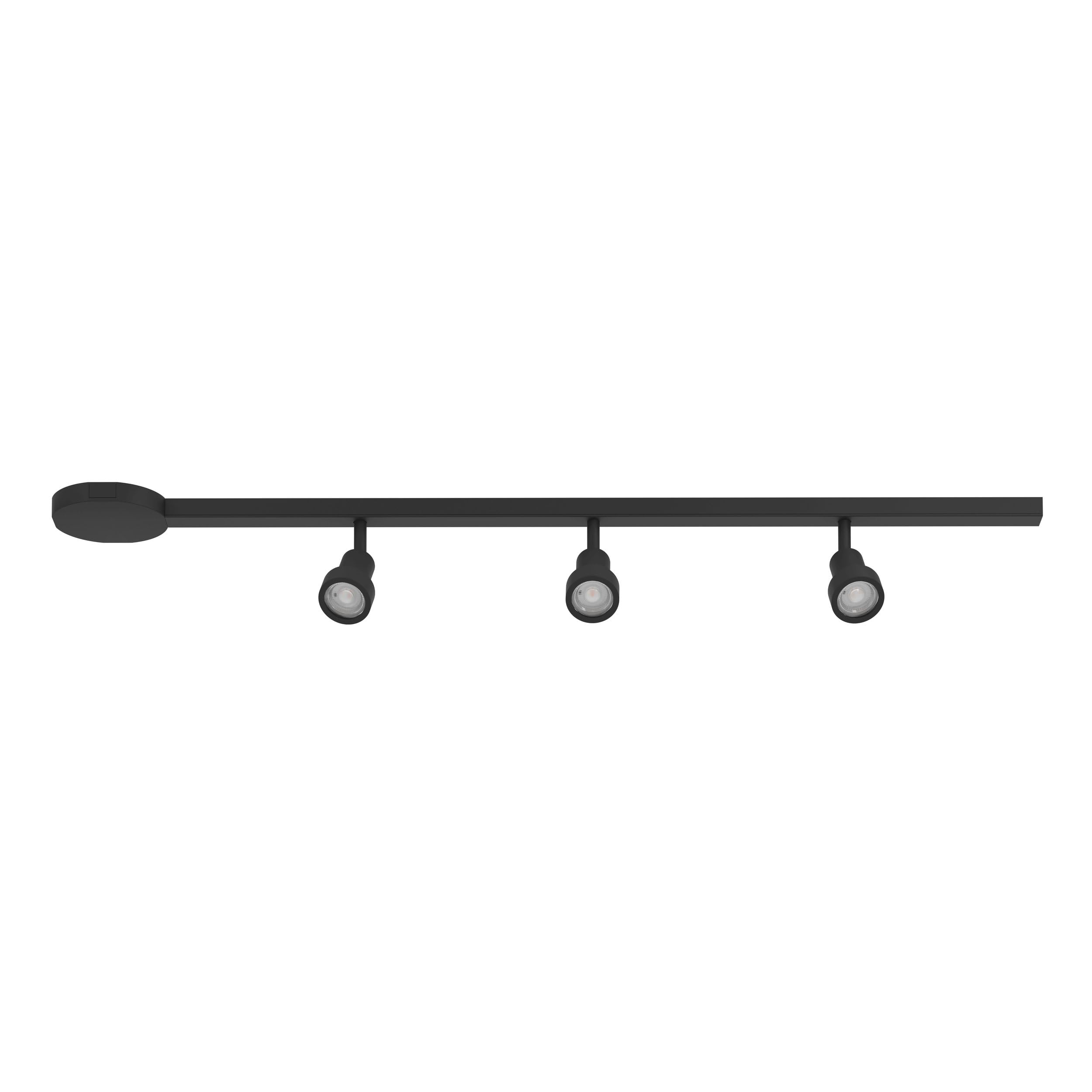 Eglo Sistema di binari ad alto voltaggio Easy Track, set espandibile con 3 faretti da soffitto, binario in alluminio e plastica nera, lampade con attacco GU10, 102 cm