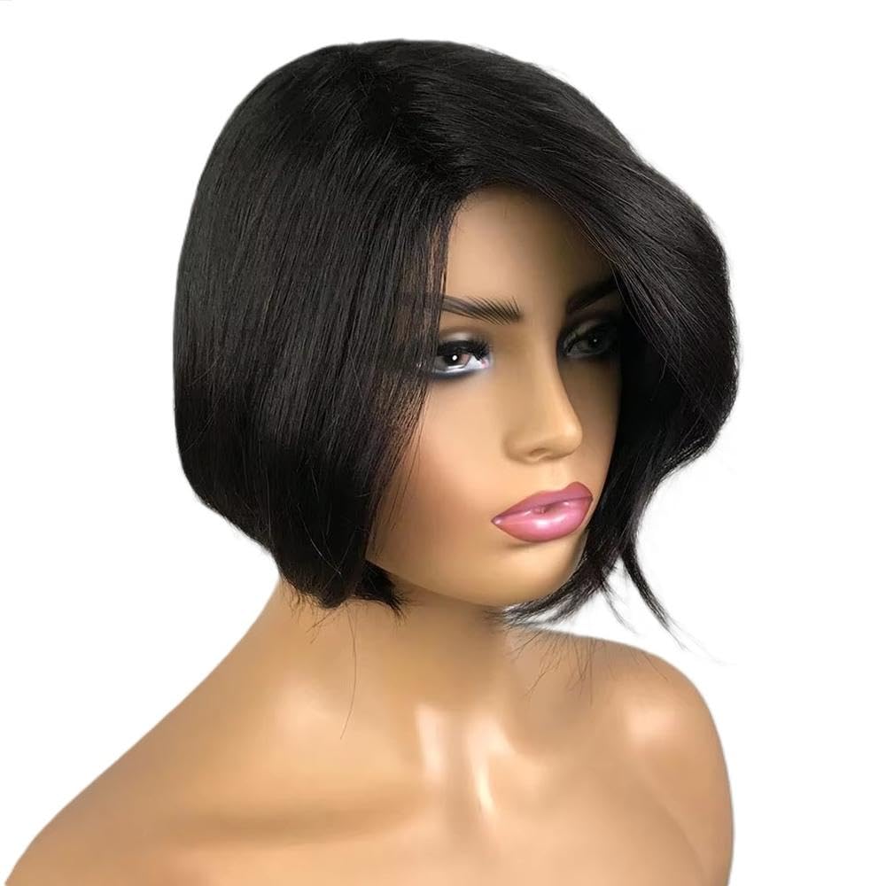 Haarpflege Kurze Gerade Bob Echthaarperücken Für Schwarze Frauen Komplett Maschinell Gefertigte Seitenteil Perücke