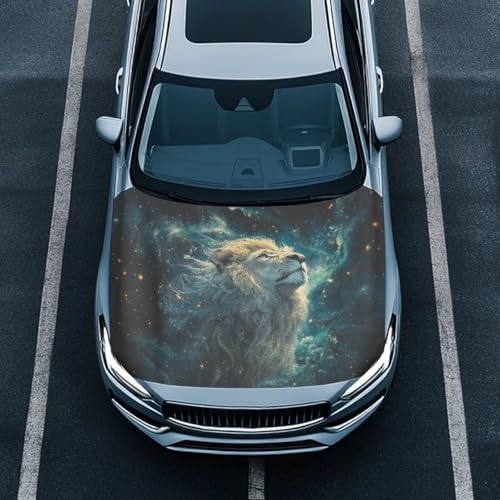 Image of Lion Print Vehicle Engine Hood Cover Wrap Elastic Dustproof Auto Front Hood Cover Protector Cloth Car Accessories Universal Fit for Van Sedan Trucks
