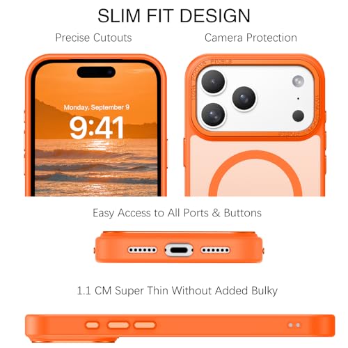 Image of YINLAI for iPhone 17 Pro Case 6.3-inch,Magnetic Compatible with MagSafe, Slim Matte Anti-Fingerprint, Shockproof Full Body Military Grade Protection for iPhone 17 Pro Cover, Cosmic Orange