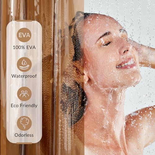 Image of AmazerBath Premium EVA Shower Curtain Amber, Luxury Clear Brown Jelly-Like Soft Waterproof Shower Curtain with 3 Weighted Stones and 12 Grommets, Recyclable Packaging