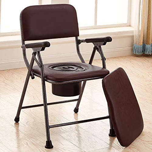Silla de Inodoro para Baño Cómoda, Silla Multifuncional de Sofá con Cubeta/Tapa/Apoyabrazos/Respaldo Plegable para Ancianos miniatura 7