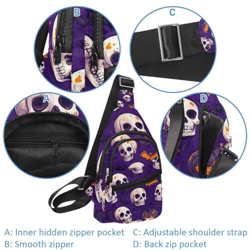 Sling Bag Backpack Crossbody Chest Bag Daypack for Hiking Travel(Skulls Pumpkins Bats)2
