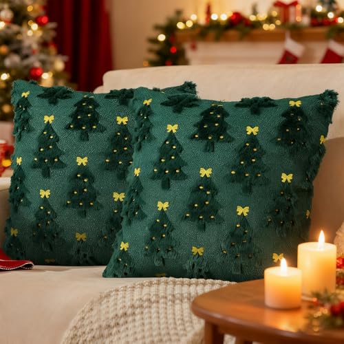 Kissenbezug Weihnachten 50x50 cm,2er Set Weihnachtskissen...