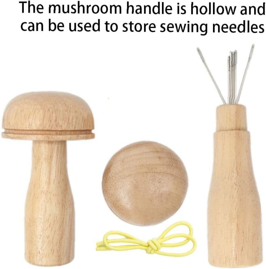 zalati Darning Mushroom Kits with 10pcs Colors Threads Wooden Tool with Strong Handle & Gradual Curvature for Sewing Threads Socks Sweaters - Image 4