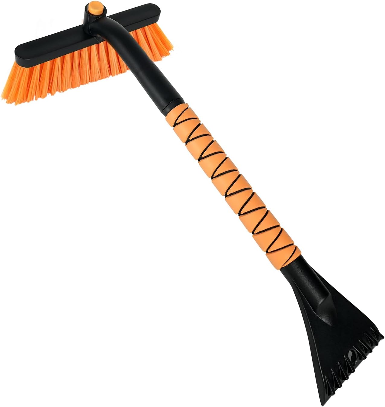 26" Car Snow Brush & Ice Scraper | 2 - in - 1 Winter Tool with Premium Bristles for Cars/SUVs/Trucks — Rotating Head, Heavy - Duty ABS | Ergonomic Foam Grip (FlameFoam Orange)