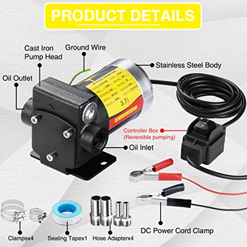 Image of TRUPOW 12V DC Self-priming Gasoline Fuel Oil Transfer Pump with Reversible Pumping for Gasoline Diesel Kerosene & More