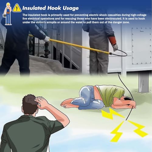 Image of 4FT Insulated Rescue Hook Withstand 35KV,UL-Certified Hotstick Rescue Hook | High Voltage Electrical Rescue Hook ASTM F711 Compliant Fiberglass Rescue Pole with 3 Style Hooks & 10KV Insulated Gloves