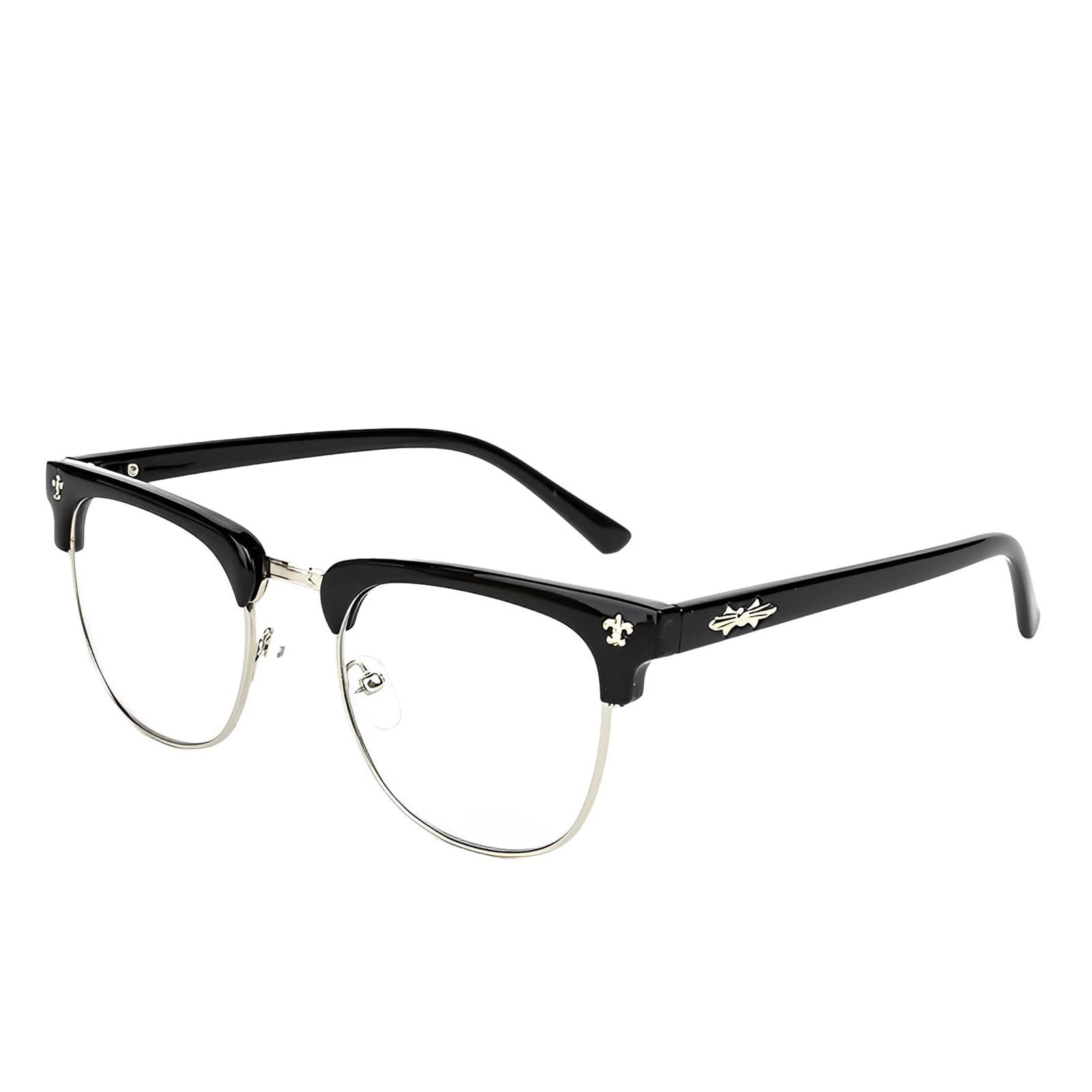 HALAMODO Blue Light Blocking Glasses for Women or Men, Fashion Half Frame Clear Lens Glasses, Anti UV/Glare Lightweight Eyeglasses, Black