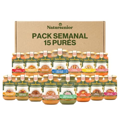 Natursenior - Pack SEMANAL Purés Comidas y Cenas x14 ud - Puré para adultos y Personas con dificultad para tragar - Sabores Caseros - Alta Nutrición - 100% Natural,Omega 3, Fibra, Proteína - 14x 340g