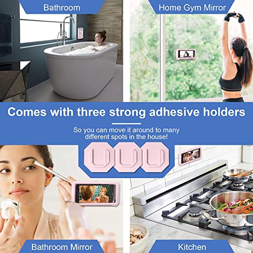 Image of URROY Shower Phone Holder Waterproof, 360 Rotation Shower Phone Case, Anti-Fog High Sensitivity Universal Cover Mount Stand for Bathroom Wall Mirror Bathtub Kitchen，Men Women Pink