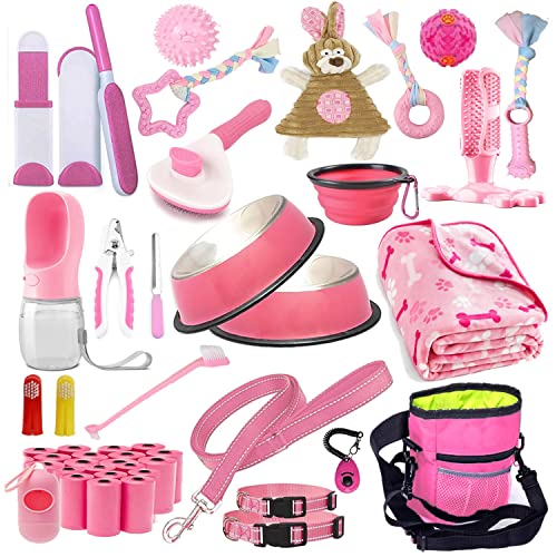 Puppy Supplies Starter Kit – 39-Piece Set of Puppy Essentials and Dog Stuff.includes Dog leash, Toys, Bowl, Brushes,and More.Perfect Welcome Home present for Your New Puppies-Pink Puppy Supplies Starter Kit – 39-Piece Set of Puppy Essentials and Dog Stuff.includes Dog leash, Toys, Bowl, Brushes,and More.Perfect Welcome Home present for Your New Puppies-Pink