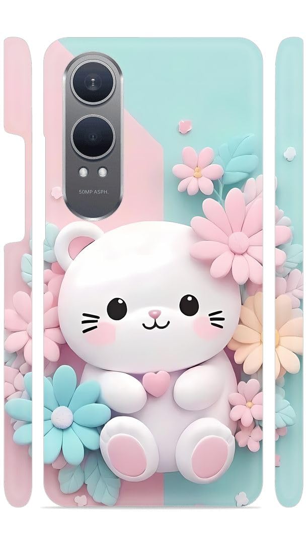 YAPZONE White Kitty Flowers Designer Printed Hard Back Cover for Oneplus Nord CE 4 Lite 5G Attractive and Uniquely Crafted Smartphone Case