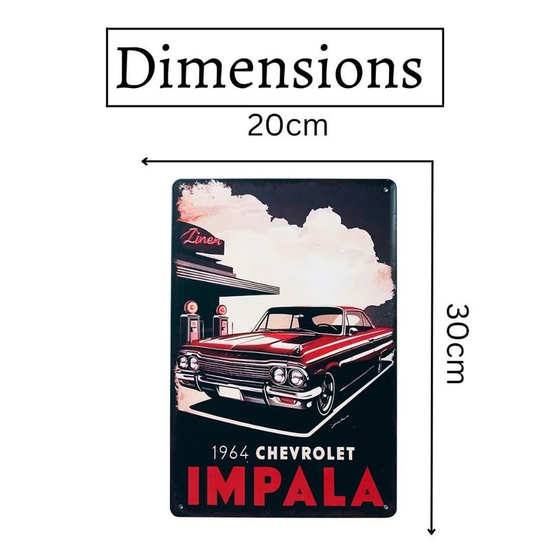 Image of Eazywagon Decorative Retro Metal Signs Wall Plate - 12x8 Inch (Chevrolet Impala 1964) | Weatherproof Vintage Metal Sign Plate for Cafe, Home, Bar, Garage | Decorative Wall Hanging Sign Board
