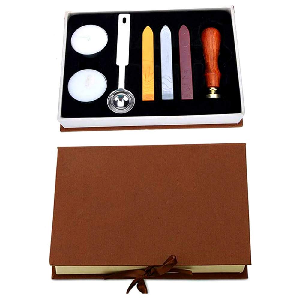 ANBOSE Letter E Wax Seal Stamp Set, Copper Seal, 3Pcs Wax Seal Sticks, 1Pcs Melting Spoon, 2Pcs White Candles - Image 3